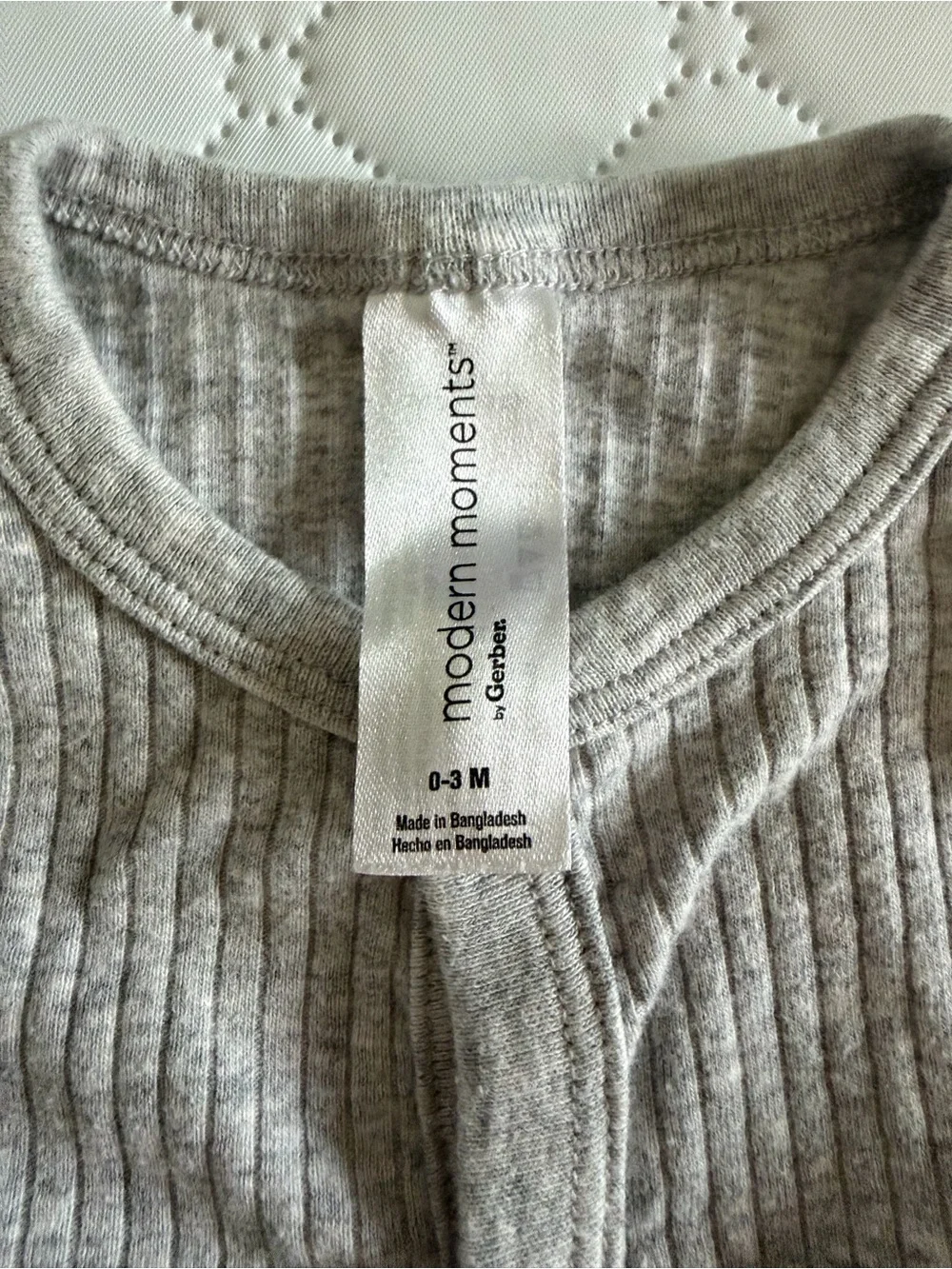 Gerber Gray Ribbed Snap-Front One-Piece Bodysuit Size 0-3 months